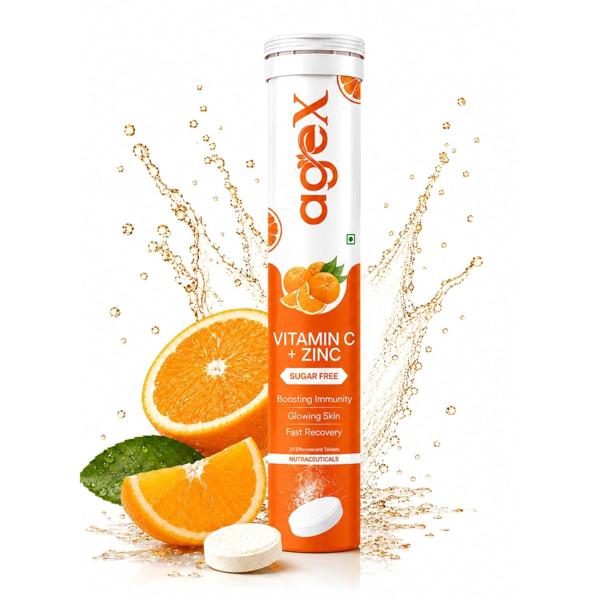 AgeX Vitamin C + Zinc Tablets - 1000mg Immunity Booster