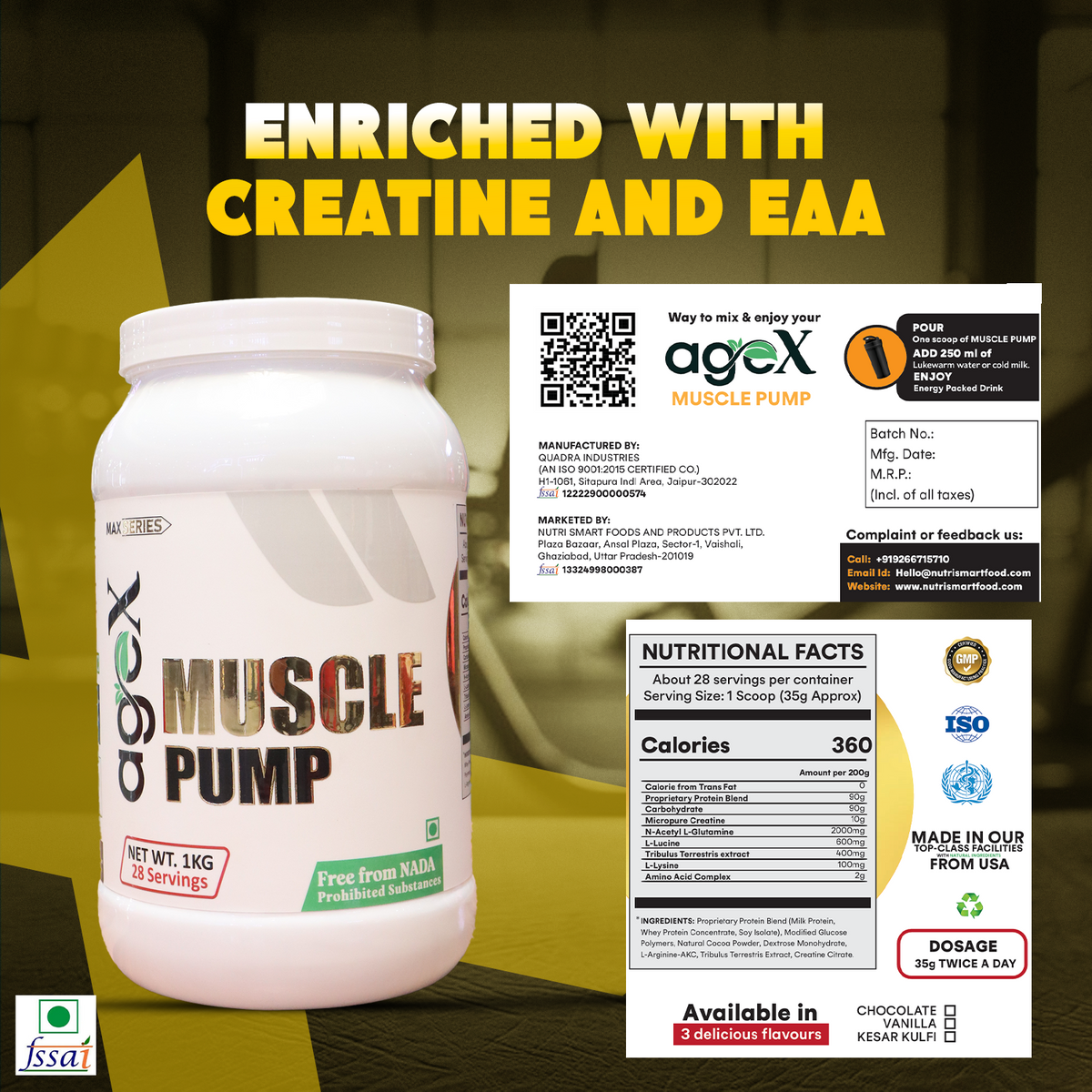 AgeX Muscle Pump - Whey Protein with Creatine & Glutamine