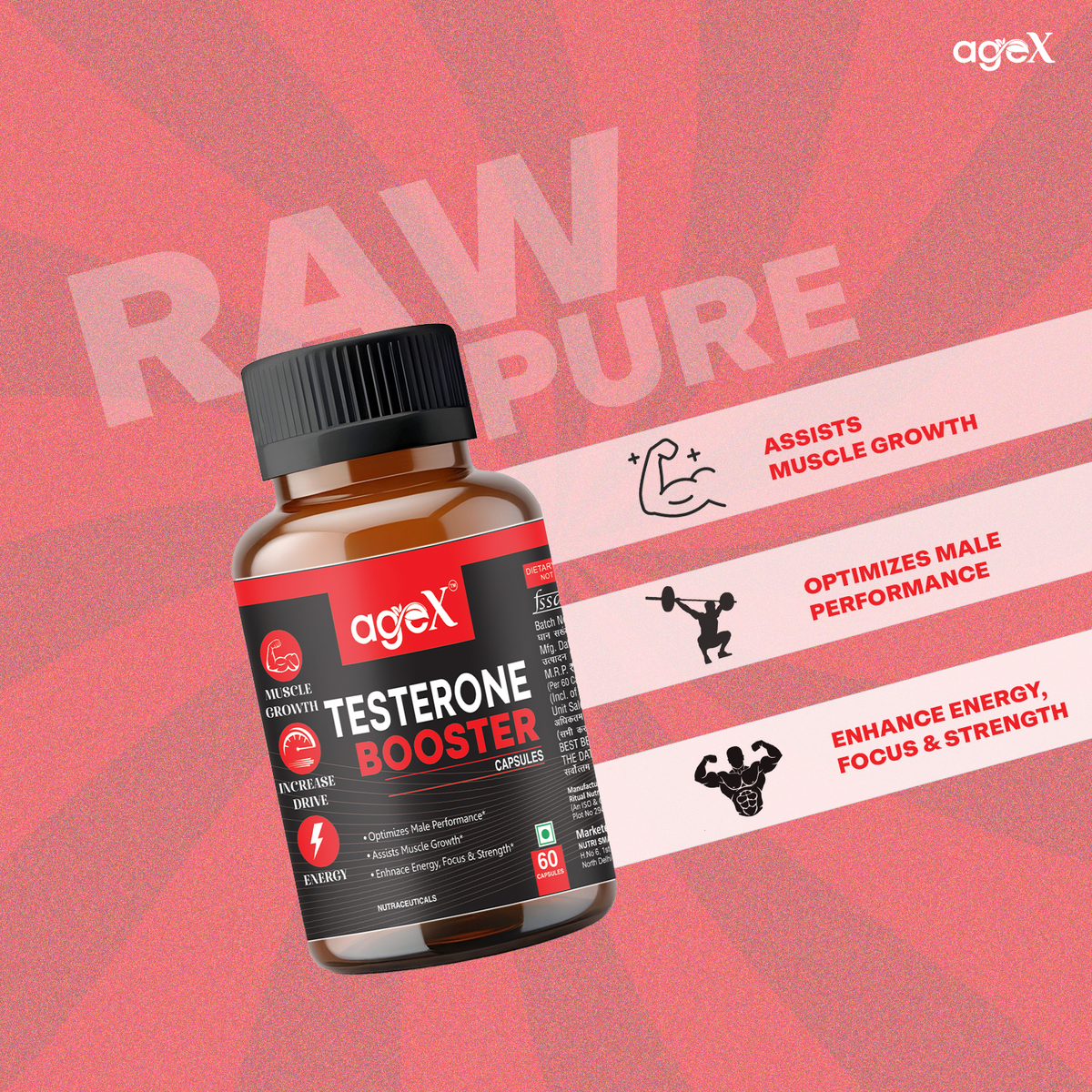 AgeX Testosterone Booster for Men - 60 Capsules