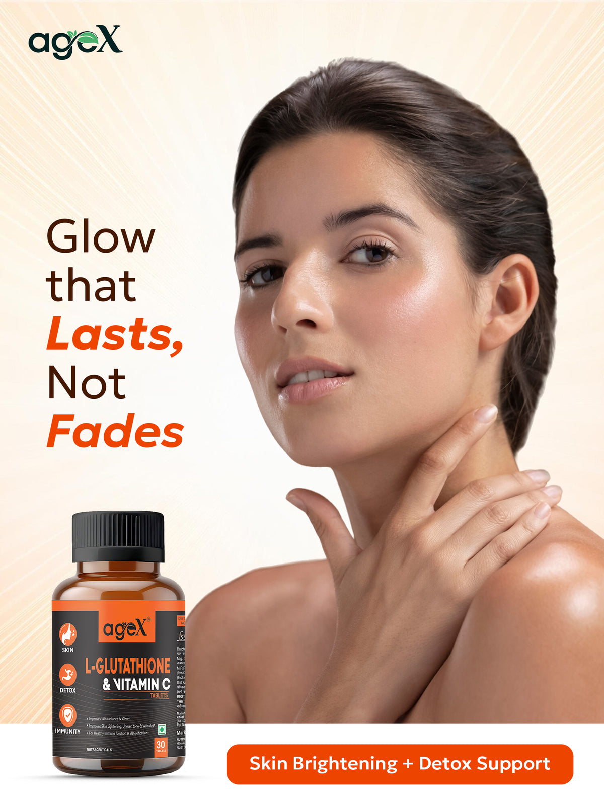 AgeX L-Glutathione 500mg + Vitamin C - Skin Brightening