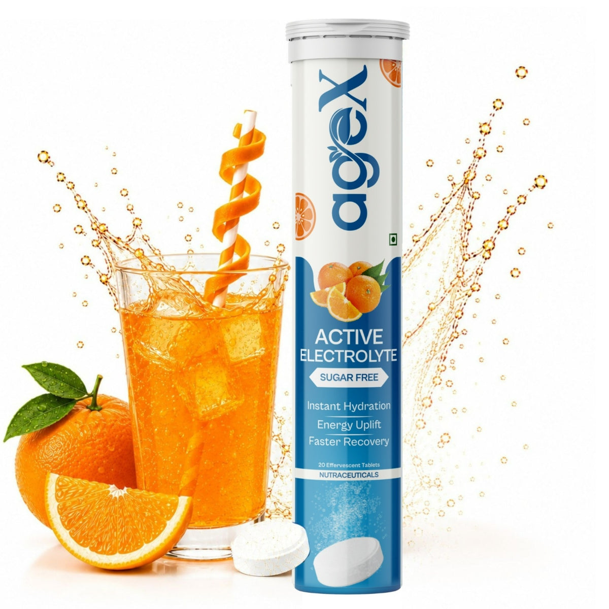 AgeX Electrolyte Tablets - Zero Sugar Rapid Hydration | Tangy Orange