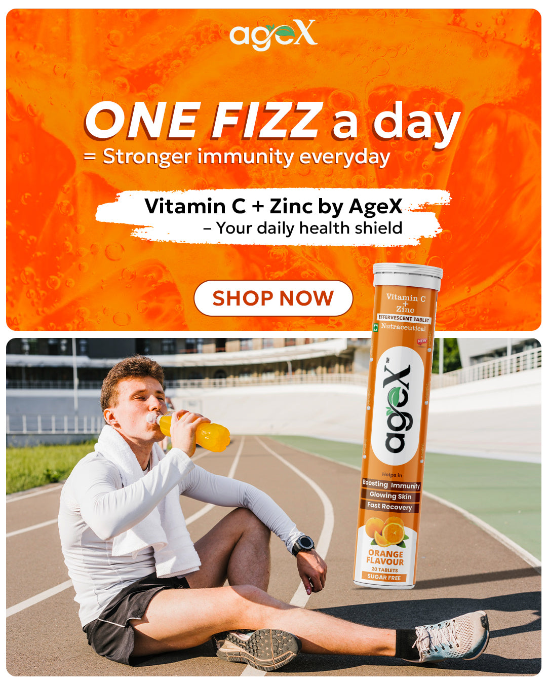 AgeX Active GUTFIZZEffervescent Tablets, Mango Flavour, Sugar-Free, 20 Tablets