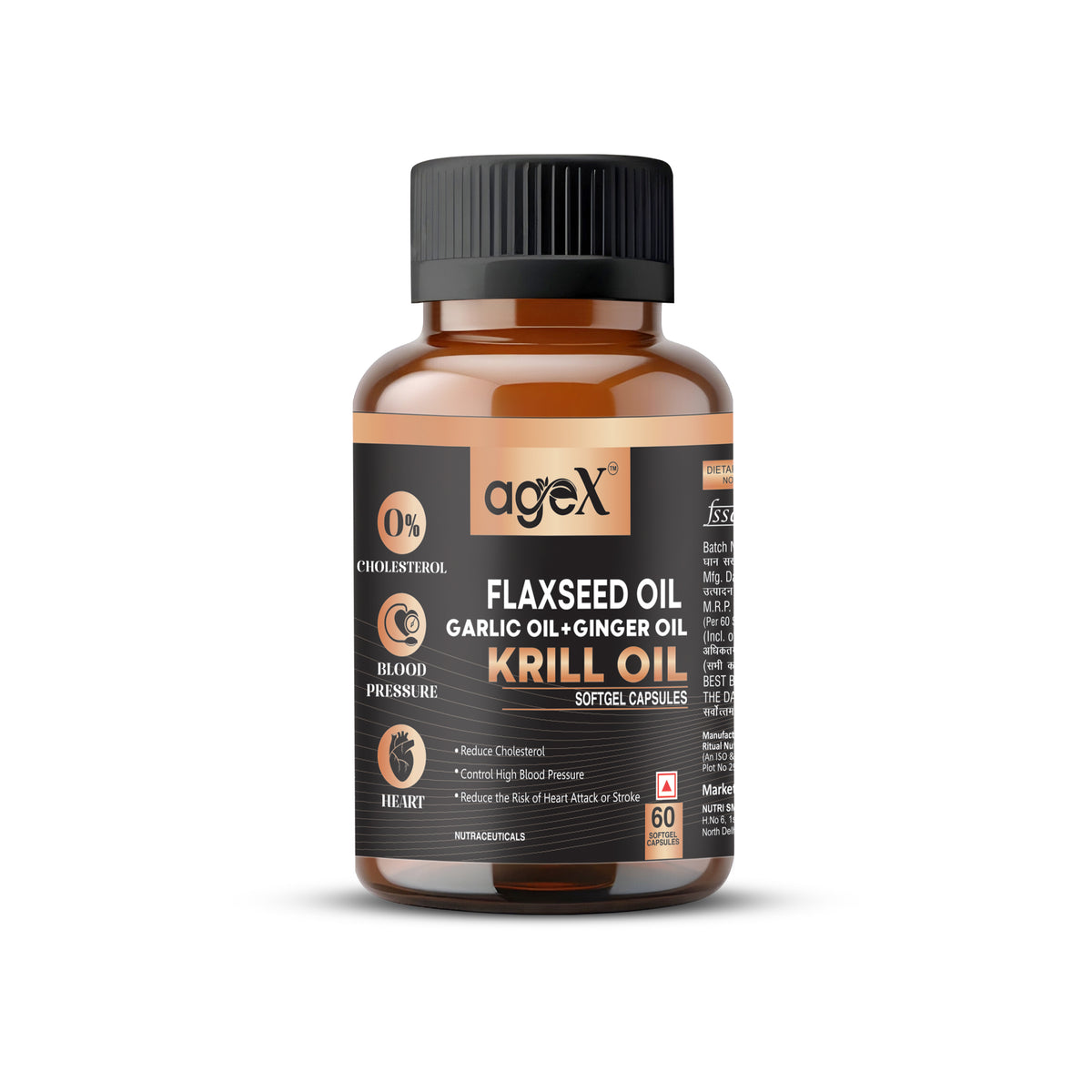 AgeX Flex Power Capsules - Joint, Heart, and Digestive Health Support with Omega-3, Flaxseed Oil, Garlic, Ginger, and Krill Oil