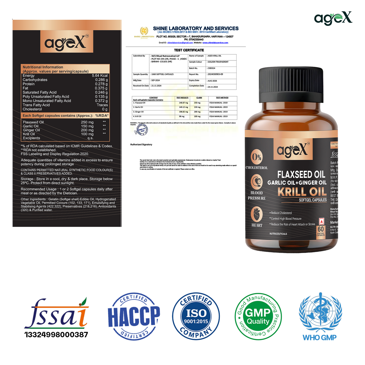AgeX Flex Power Capsules - Joint, Heart, and Digestive Health Support with Omega-3, Flaxseed Oil, Garlic, Ginger, and Krill Oil
