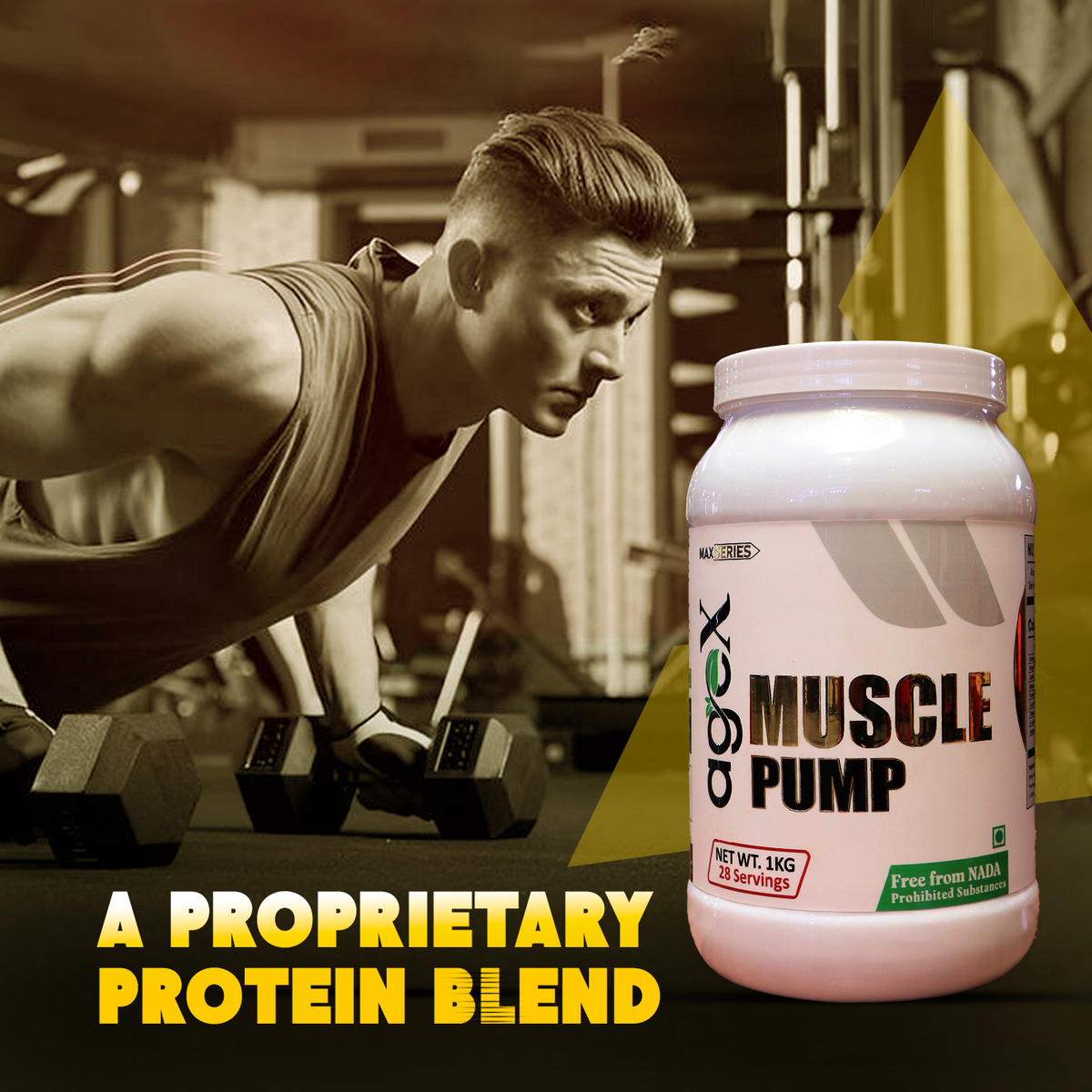 Muscle Pump high-performance protein powder with creatine, N-acetyl L-glutamine, and amino acids for muscle growth and recovery