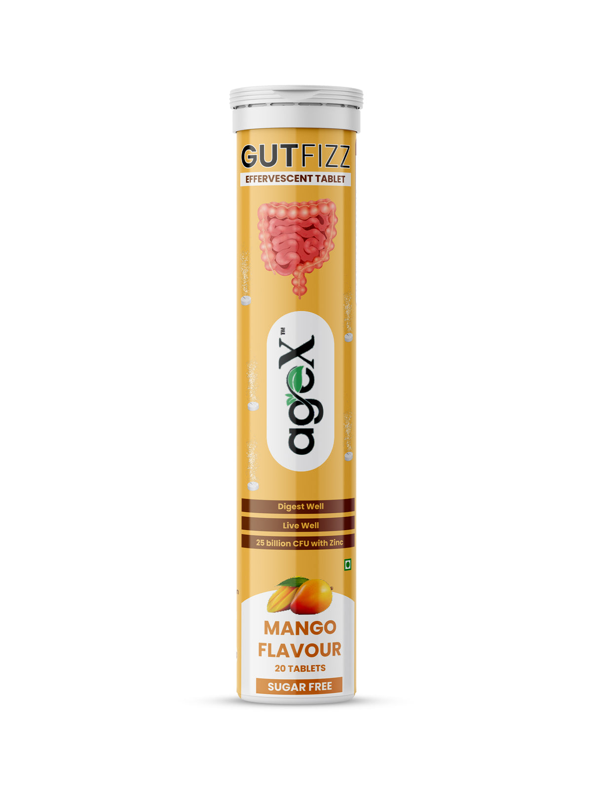 AgeX Active GUTFIZZEffervescent Tablets, Mango Flavour, Sugar-Free, 20 Tablets